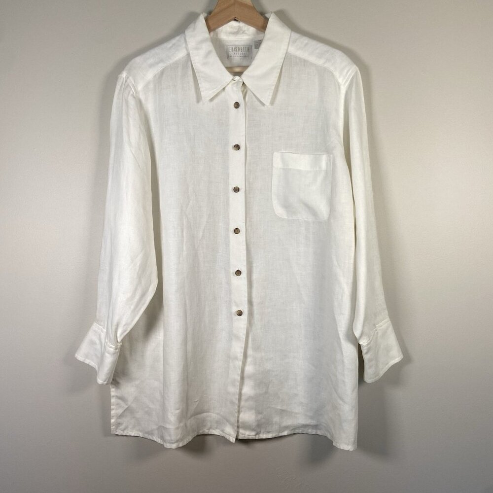 Elisabeth by Liz Claiborne 100% Linen‎ White Button Shirt Women’s 16 P Lagenlook